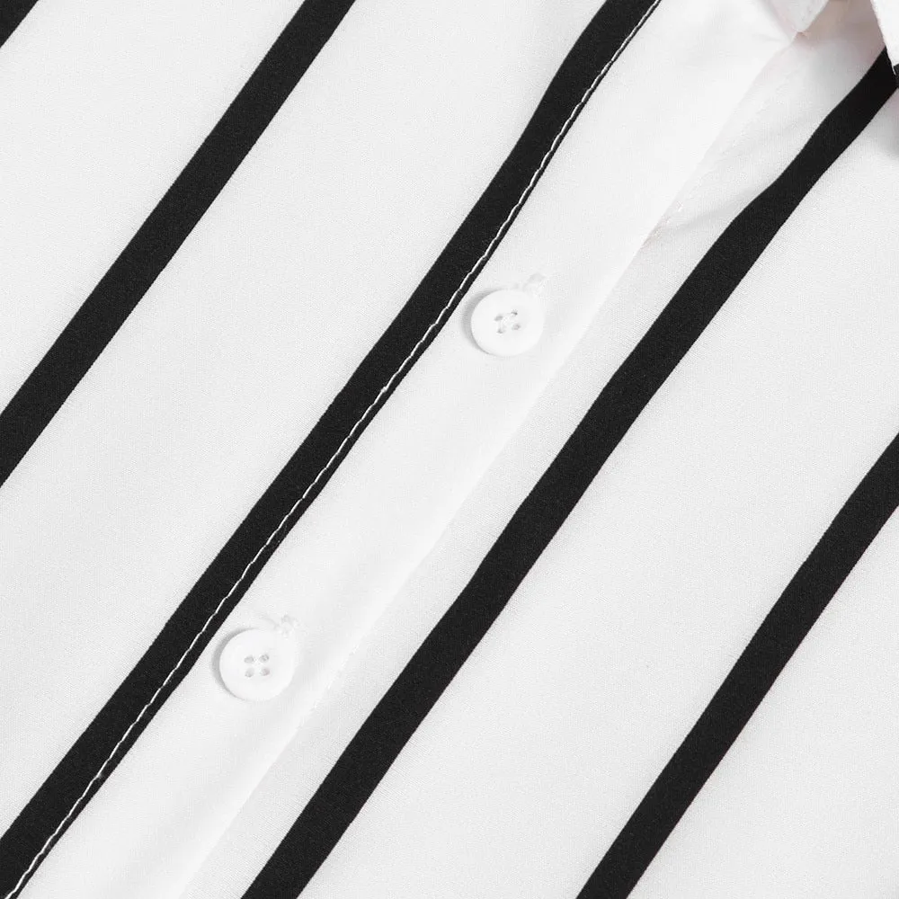 Men's Casual Long Sleeved Striped Shirt | Plus Size