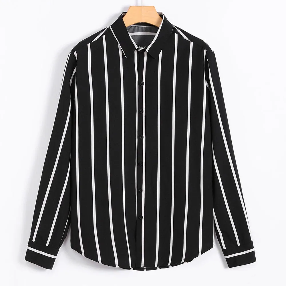 Men's Casual Long Sleeved Striped Shirt | Plus Size