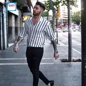 Men's Casual Long Sleeved Striped Shirt | Plus Size