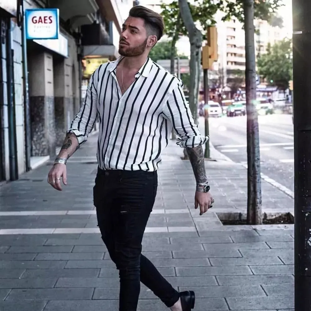 Men's Casual Long Sleeved Striped Shirt | Plus Size