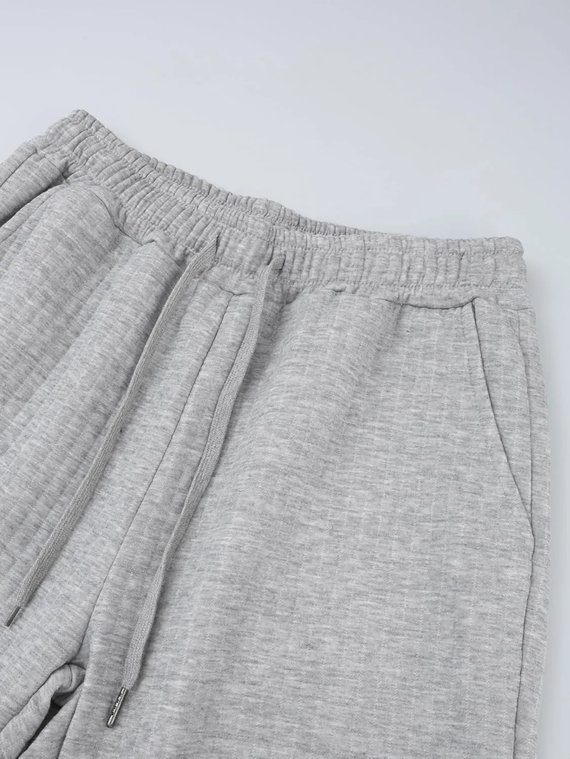 Mens Casual Pants Elastic Waist Drawstring Tapered Pants Waffle Chino Athletic Joggers Pants with Pockets