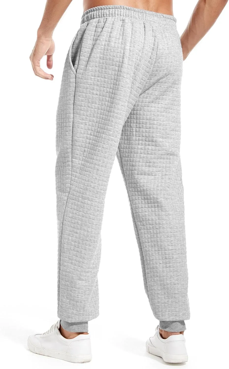 Mens Casual Pants Elastic Waist Drawstring Tapered Pants Waffle Chino Athletic Joggers Pants with Pockets