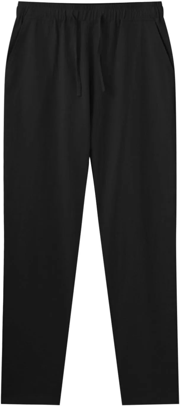 Mens Casual Pants Lightweight Drawstring Chino Pants, Summer Linen Elastic Waist Flat Front Cropped Pants