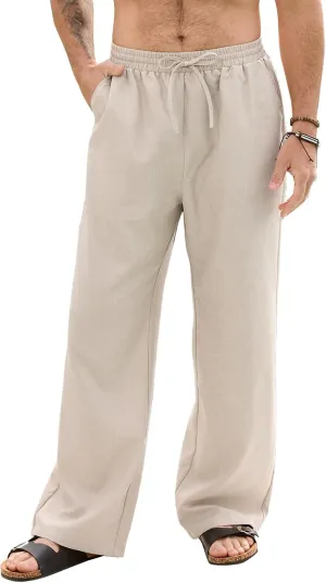 Mens Casual Pants Loose Fit Elastic Drawstring Waist Straight-Legs Summer Yoga Beach Trousers