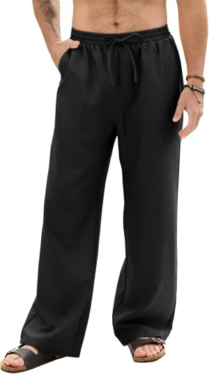 Mens Casual Pants Loose Fit Elastic Drawstring Waist Straight-Legs Summer Yoga Beach Trousers