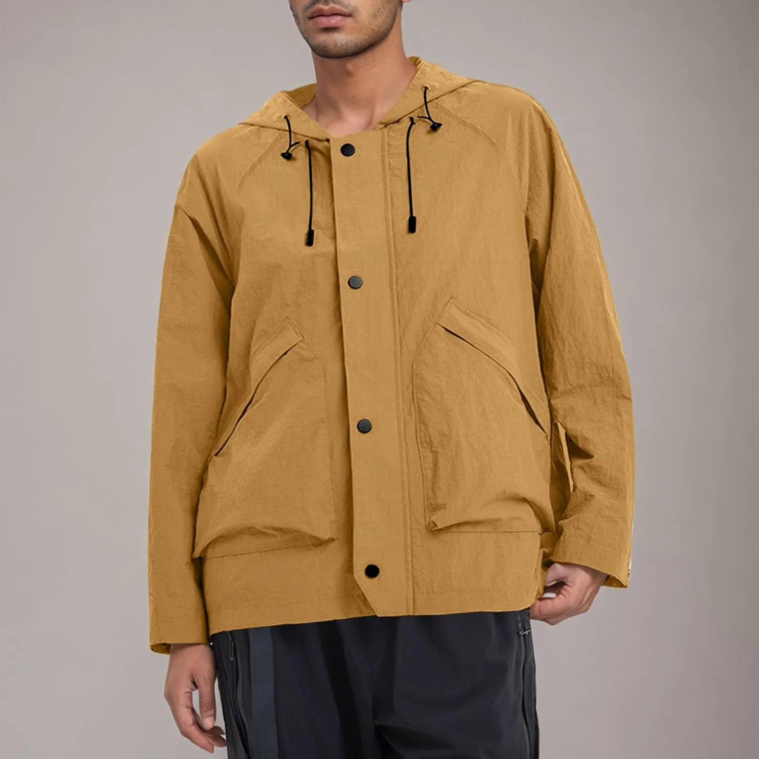Mens Casual Rain Jackets Fall Lightweight Waterproof Windbreaker Long Sleeve Outdoor Hooded Raincoat With Pockets