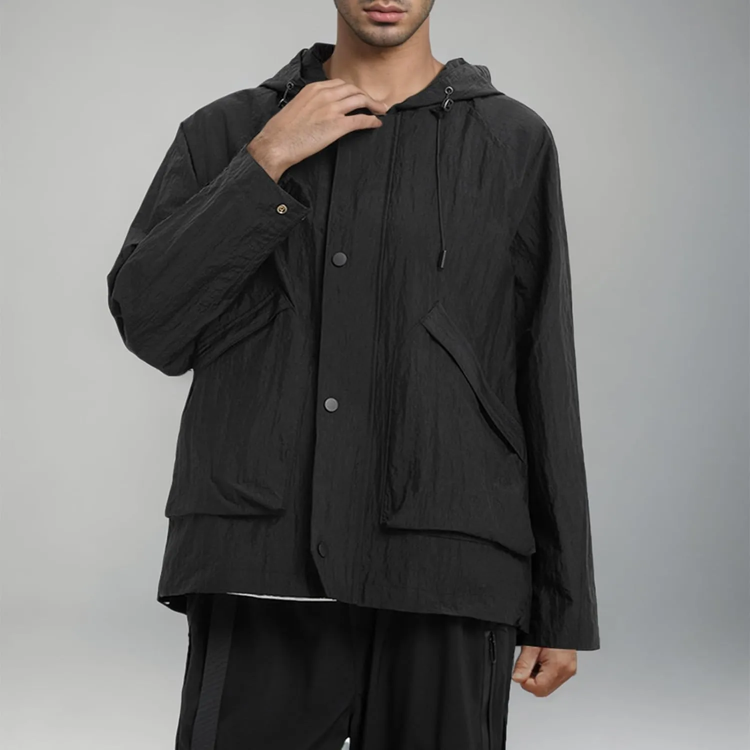 Mens Casual Rain Jackets Fall Lightweight Waterproof Windbreaker Long Sleeve Outdoor Hooded Raincoat With Pockets