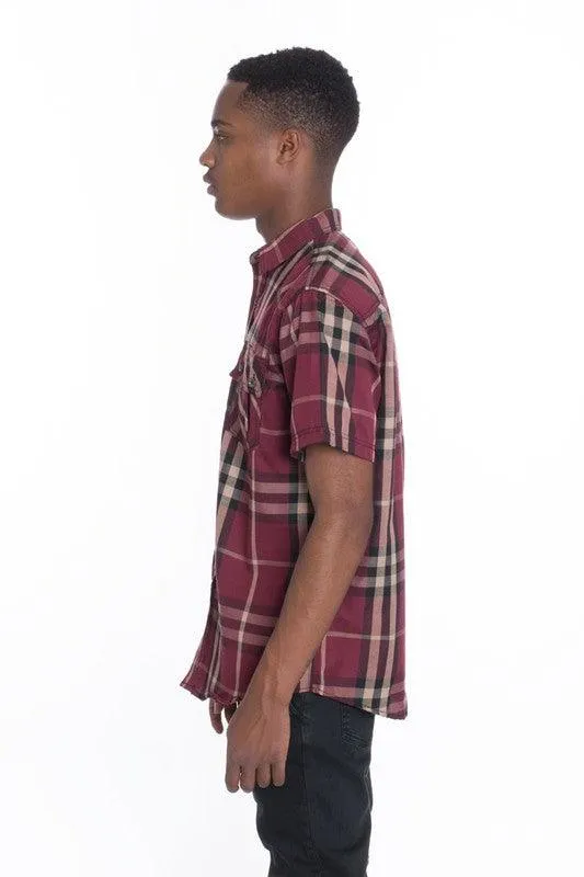 Mens Casual Short Sleeve Checker Shirts