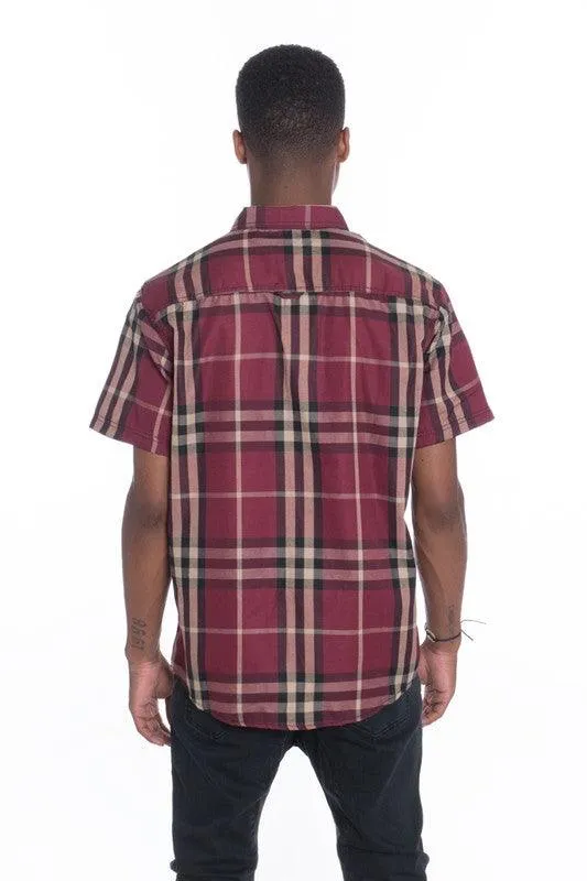 Mens Casual Short Sleeve Checker Shirts