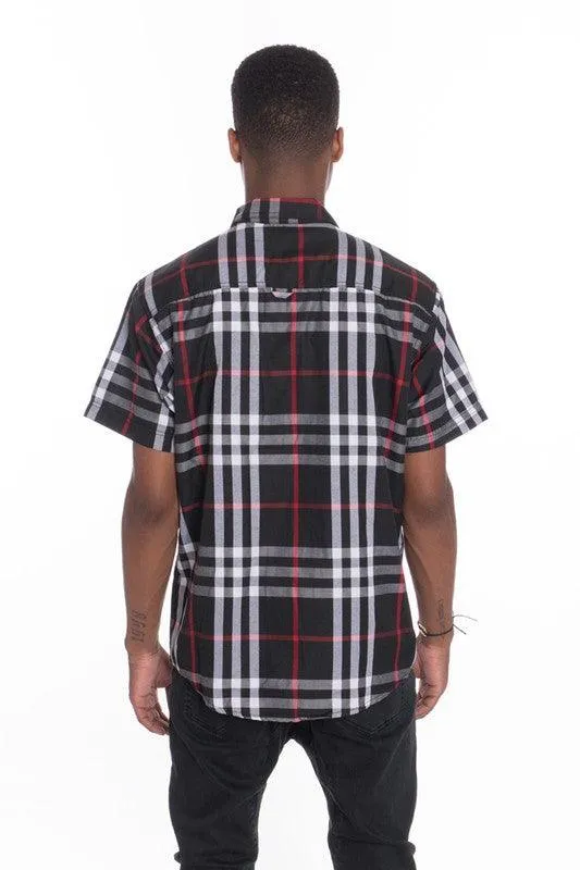 Mens Casual Short Sleeve Checker Shirts