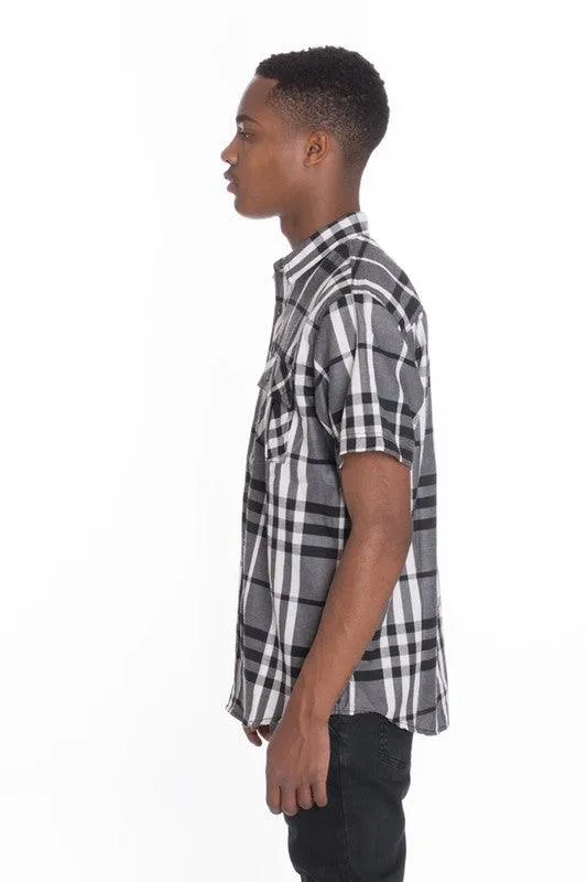 Mens Casual Short Sleeve Checker Shirts