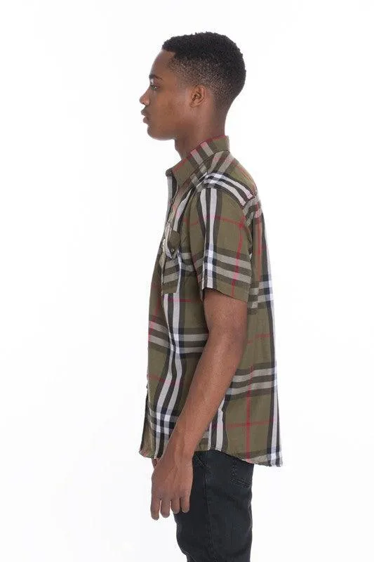 Mens Casual Short Sleeve Checker Shirts