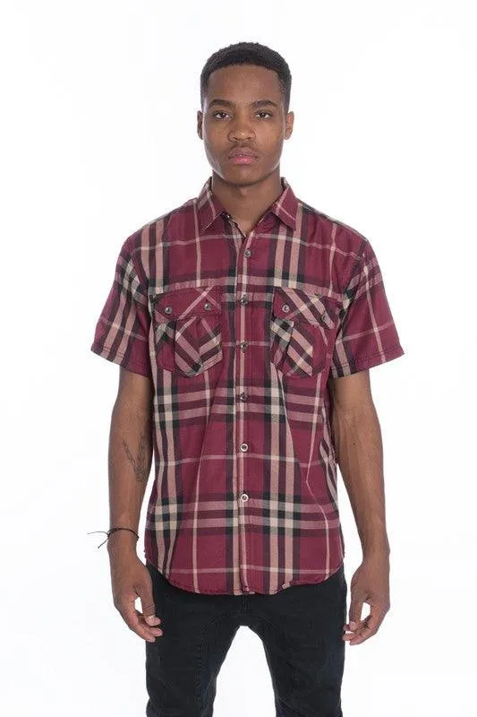 Mens Casual Short Sleeve Checker Shirts