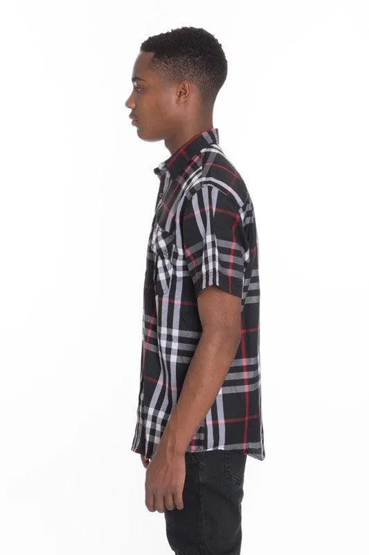 Mens Casual Short Sleeve Checker Shirts