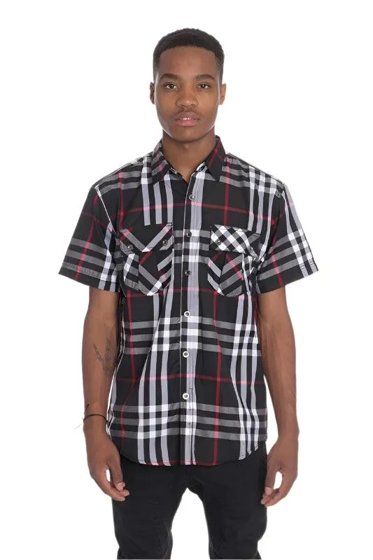 Mens Casual Short Sleeve Checker Shirts
