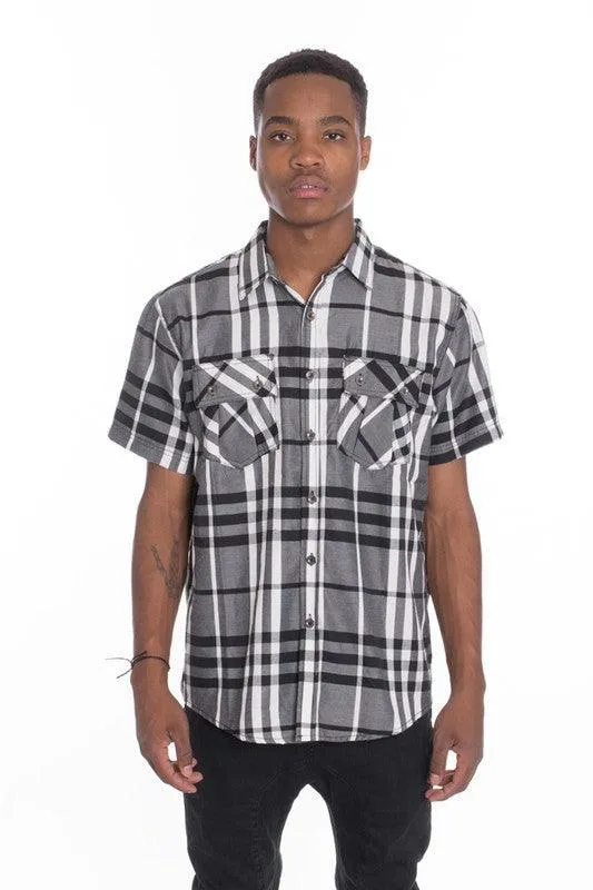Mens Casual Short Sleeve Checker Shirts