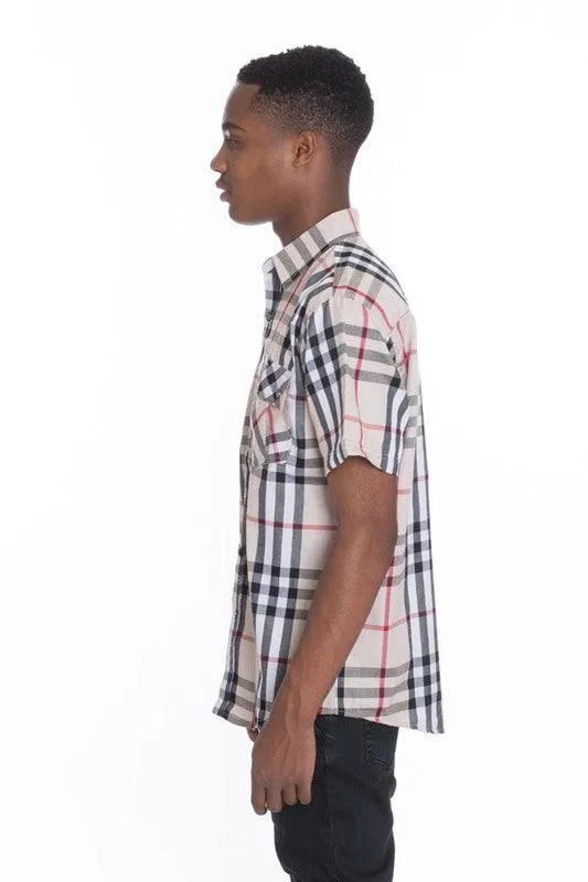 Mens Casual Short Sleeve Checker Shirts