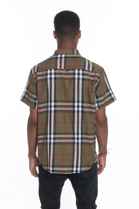Mens Casual Short Sleeve Checker Shirts