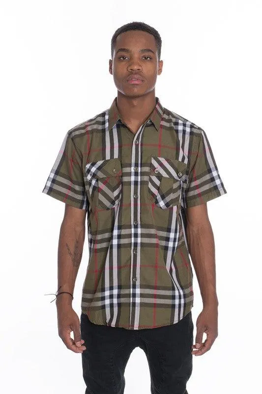 Mens Casual Short Sleeve Checker Shirts