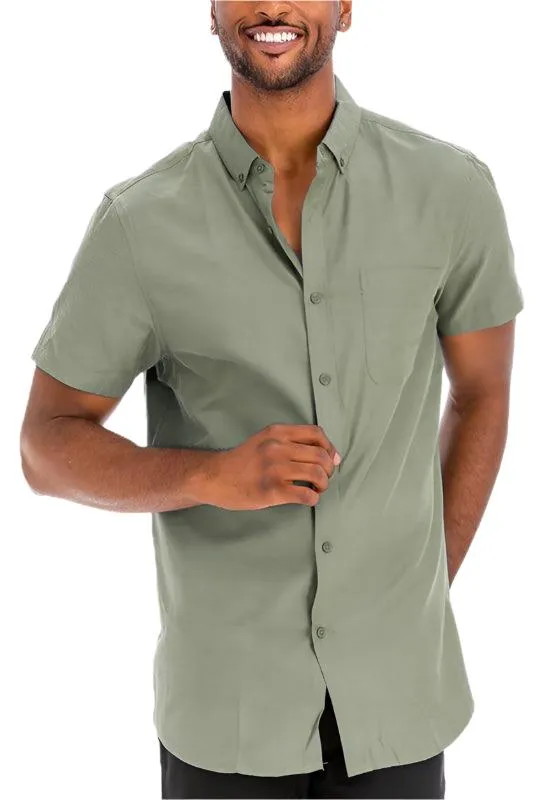 Mens Casual Short Sleeve Solid Shirts