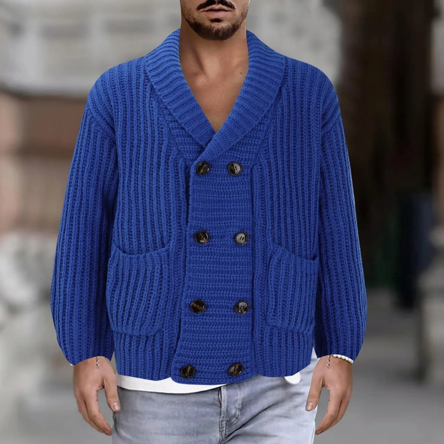Mens Casual Slim Thick Knitted Cardigan Sweaters Tops Button Down Knitted Cardigans Cable Knit Fall Winter Warm Tops