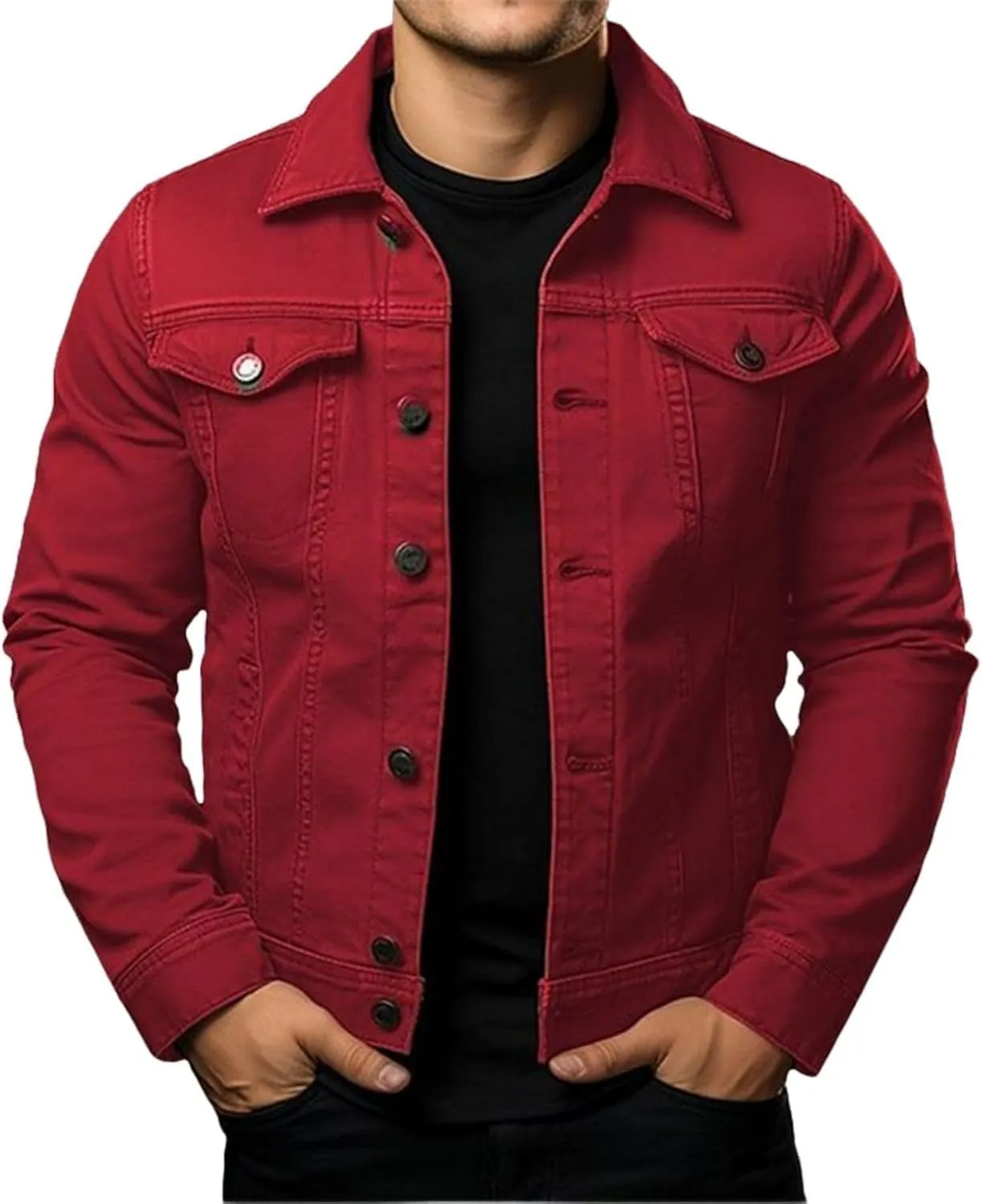 Men's Classic Denim Jean Jacket Regular Fit Button-Up Trucker Coat with Side Pockets