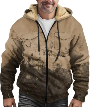 Mens Coats Winter Hoodies Pockets Long Sleeve Casual Graphic Zip Up Vintage Padded Jacket