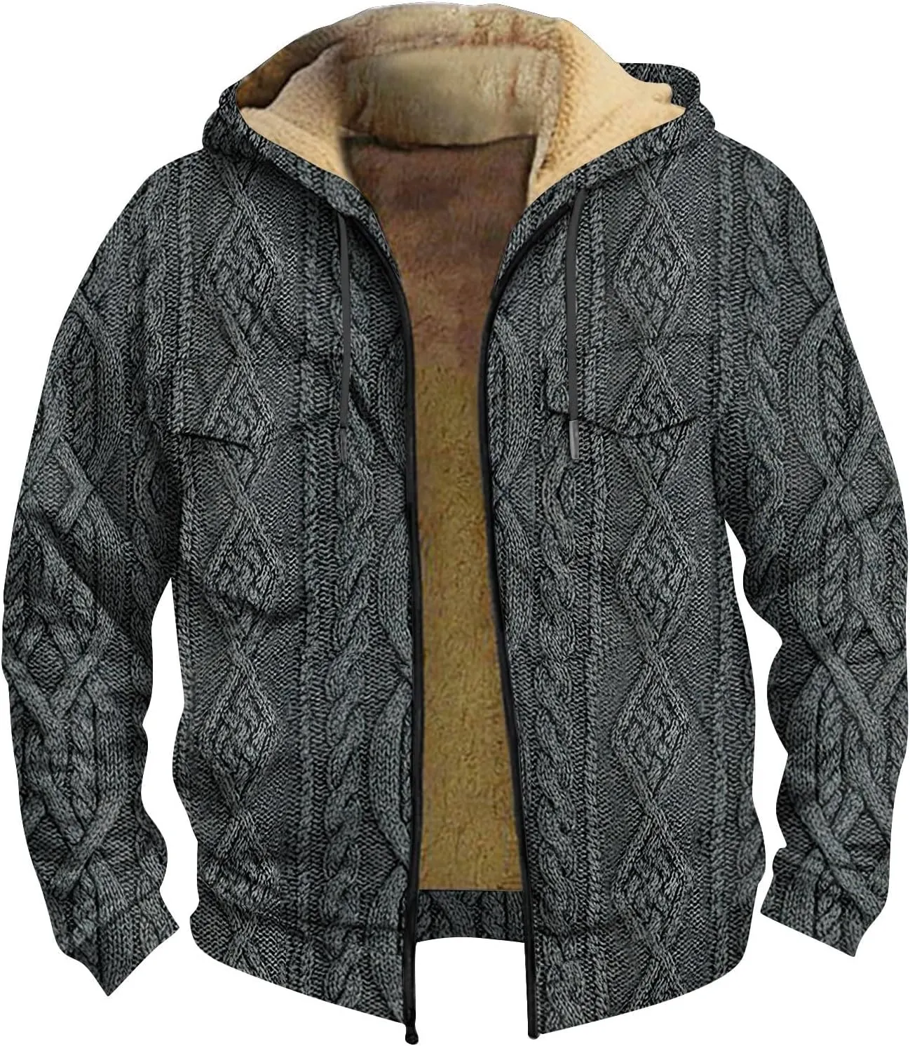 Mens Coats Winter Hoodies Pockets Long Sleeve Casual Graphic Zip Up Vintage Padded Jacket