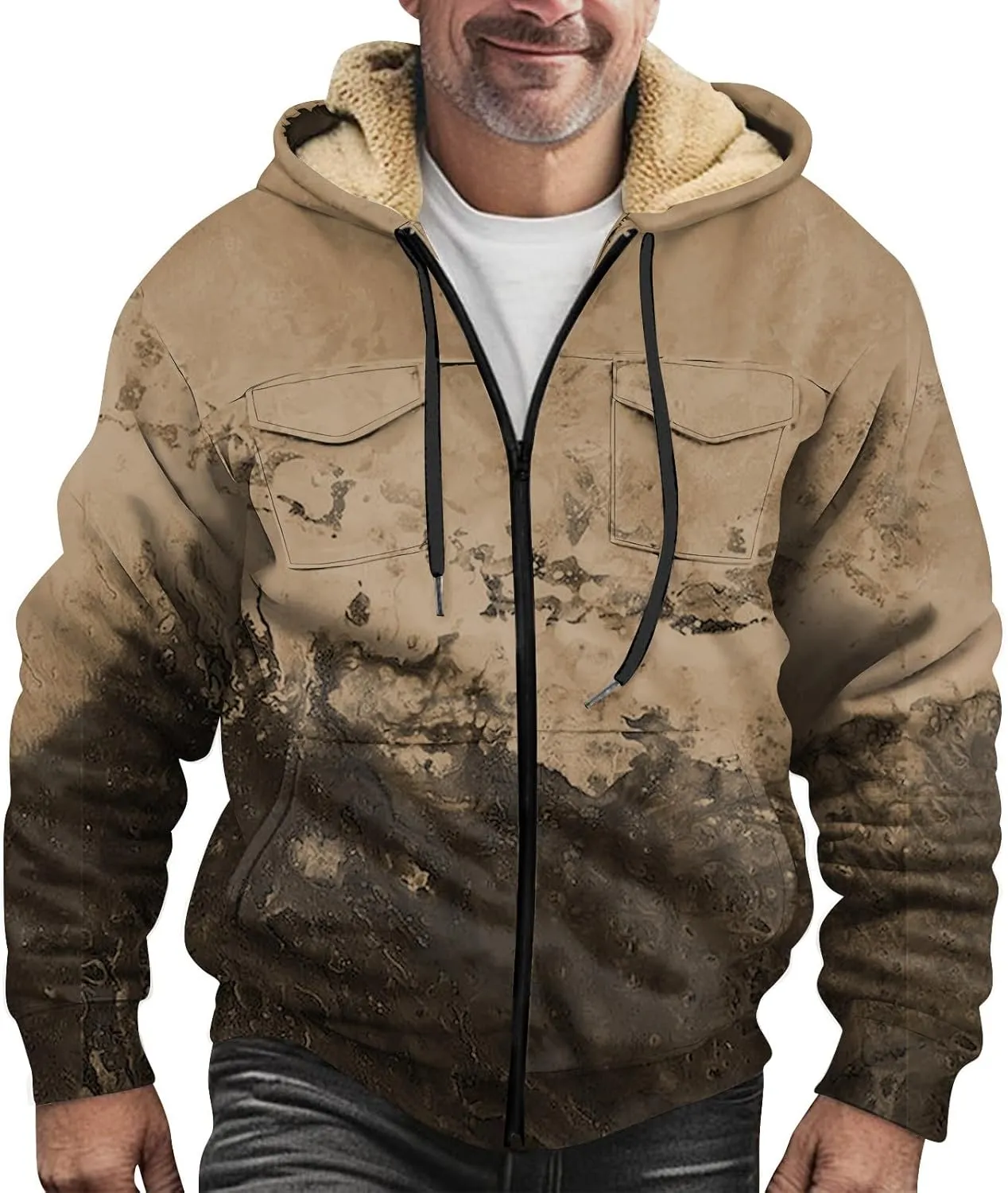 Mens Coats Winter Hoodies Pockets Long Sleeve Casual Graphic Zip Up Vintage Padded Jacket