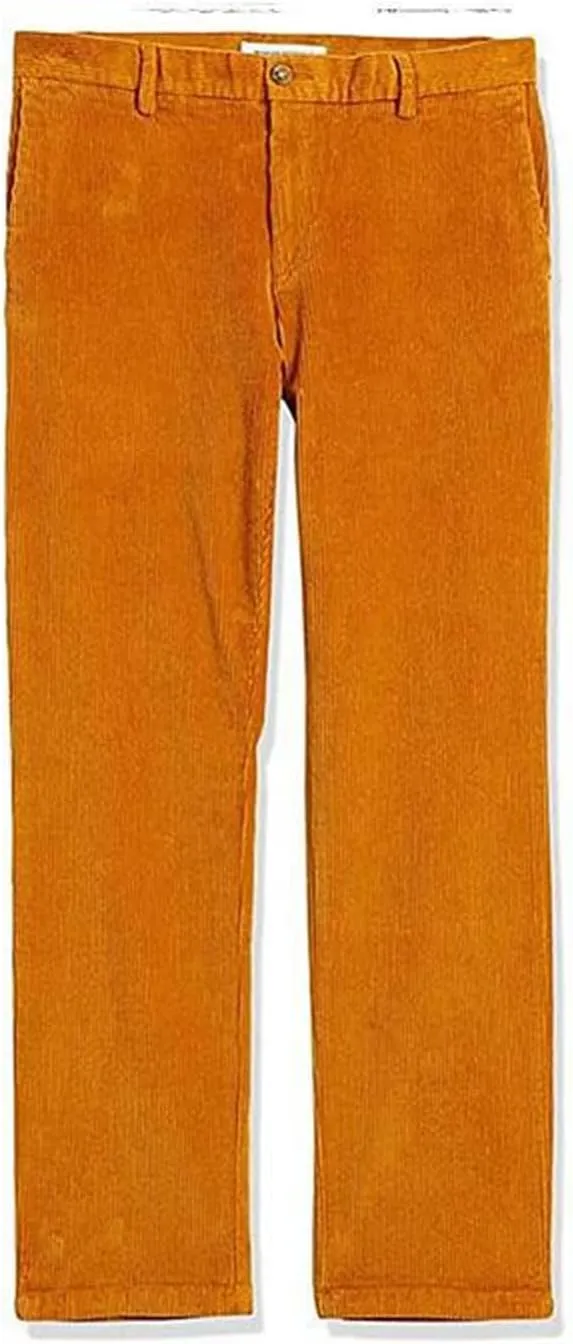 Mens Corduroy Pants Straight Classic-Fit Front Straight Casual Pants Elastic Waist Twill Utility Work Trousers
