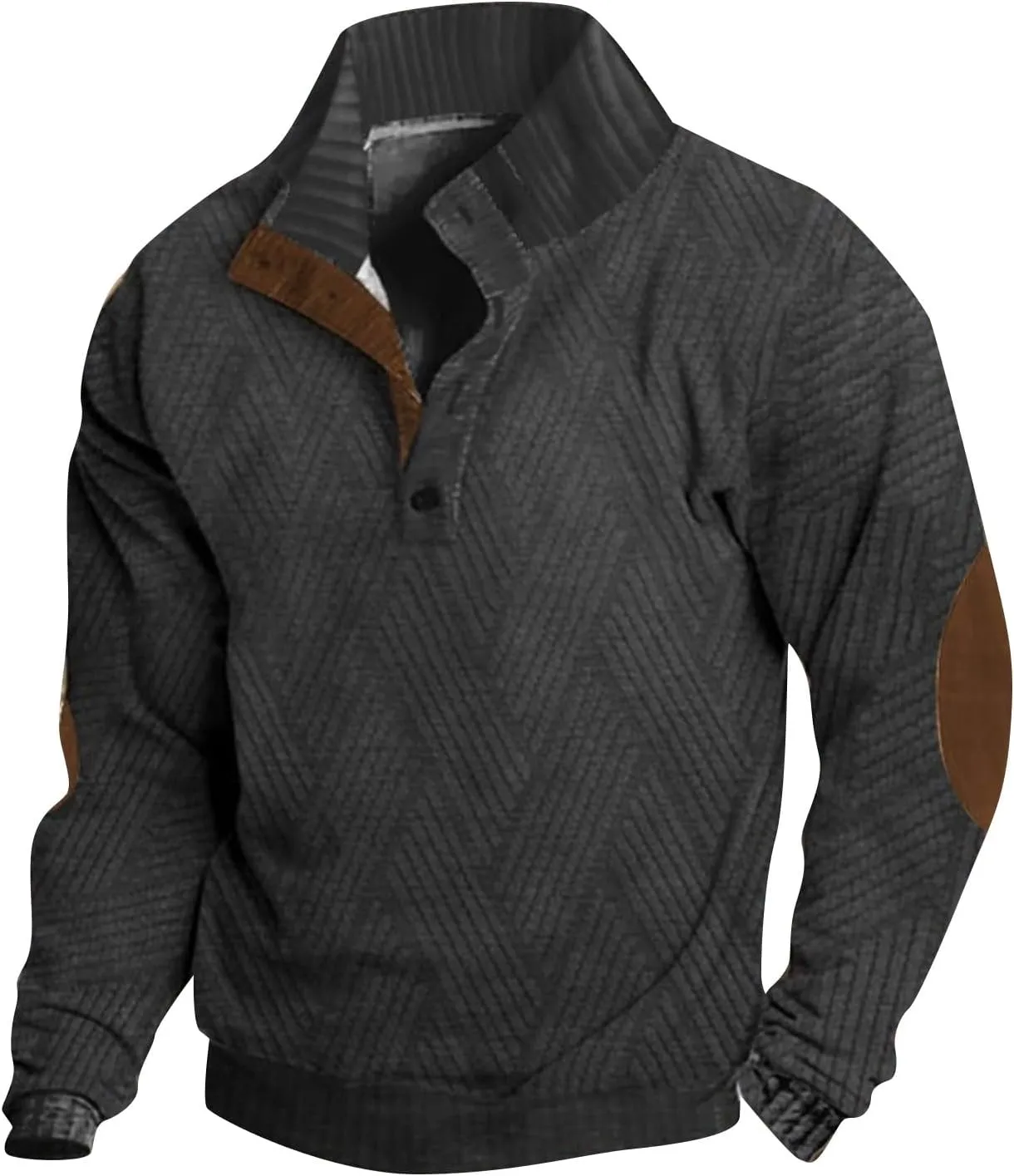 Men's Corduroy Sweatshirts Casual Printed Button Down Stand Collar Long Sleeve Henley Shirt Polo Pullover Sweatshirt