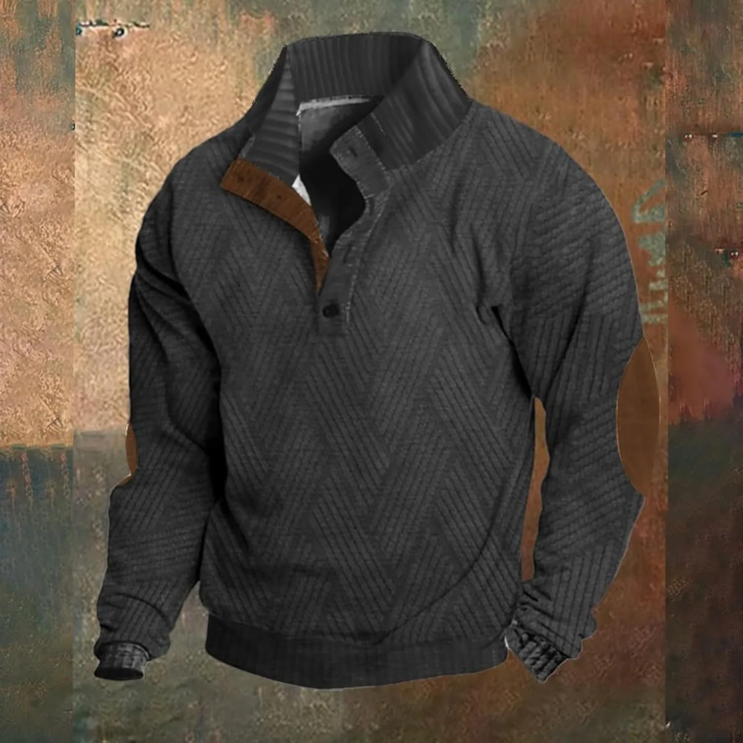 Men's Corduroy Sweatshirts Casual Printed Button Down Stand Collar Long Sleeve Henley Shirt Polo Pullover Sweatshirt