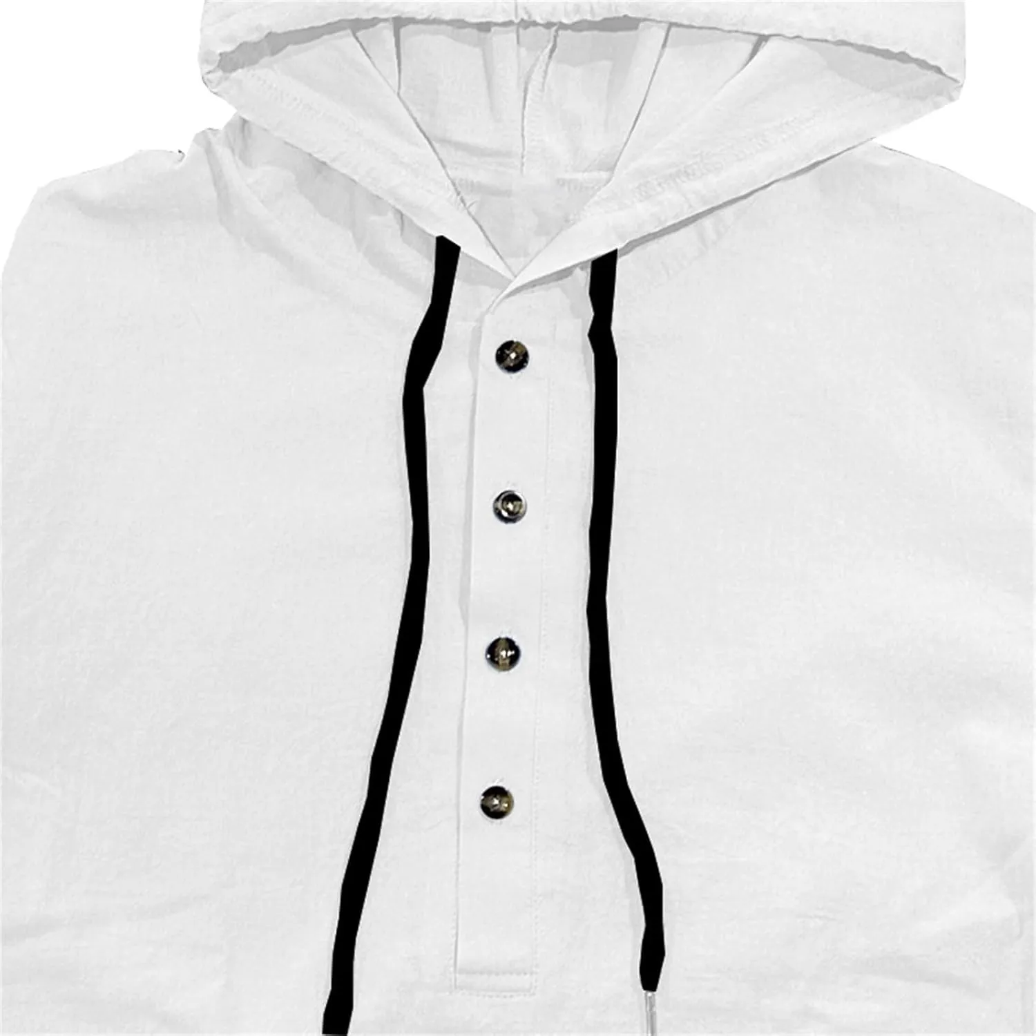 Mens Cotton Linen Hoodies Long Sleeve Casual Summer Beach Hippie Shirts with Hood V Neck Button Up Fishing T-Shirts