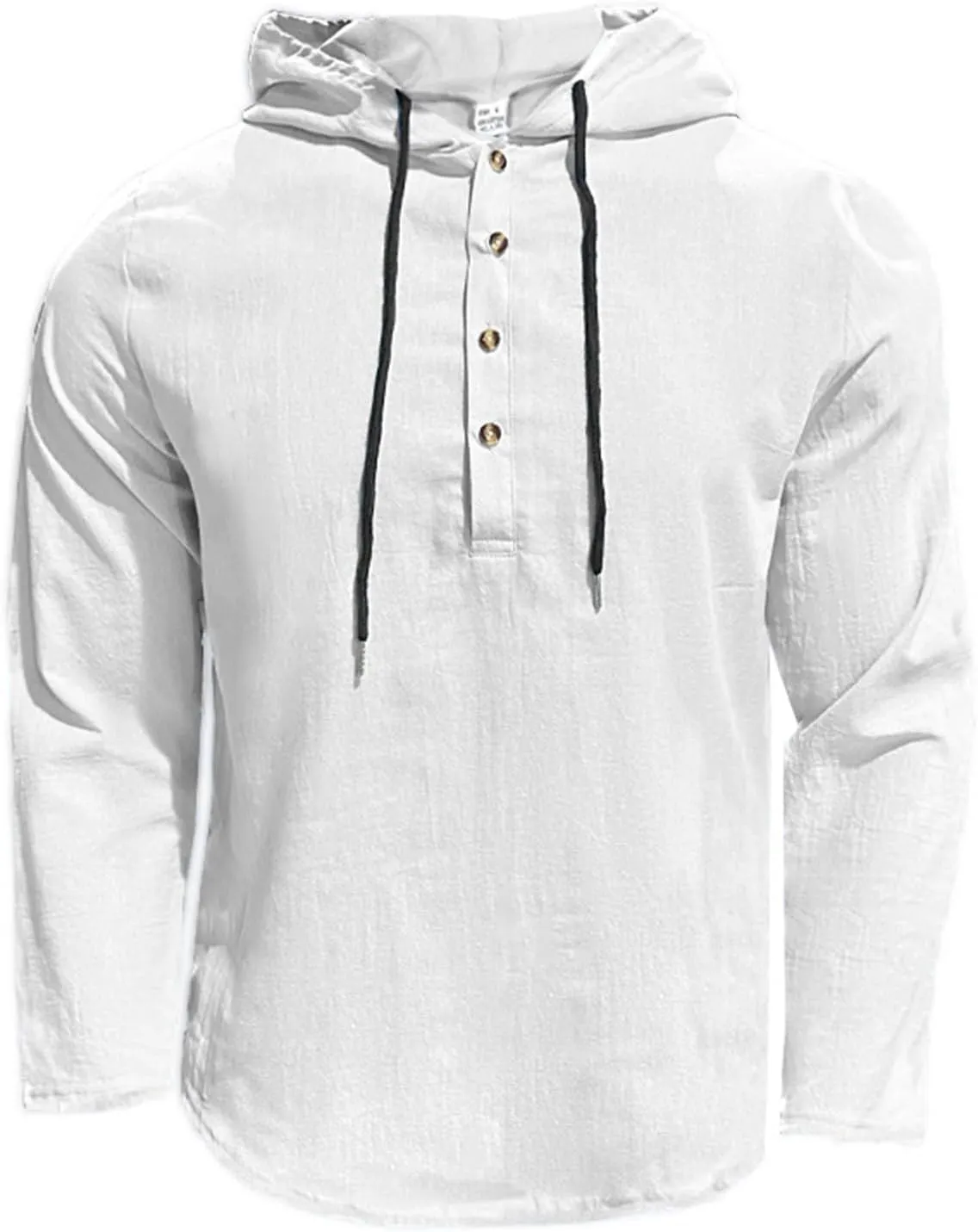 Mens Cotton Linen Hoodies Long Sleeve Casual Summer Beach Hippie Shirts with Hood V Neck Button Up Fishing T-Shirts