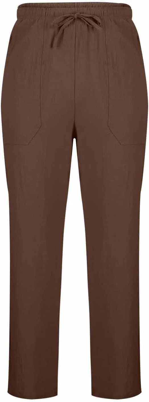 Mens Cotton Linen Joggers Sweatpants Casual Drawstring Elastic Waist Pant Baggy Quick Drying Workout Straight Trouser