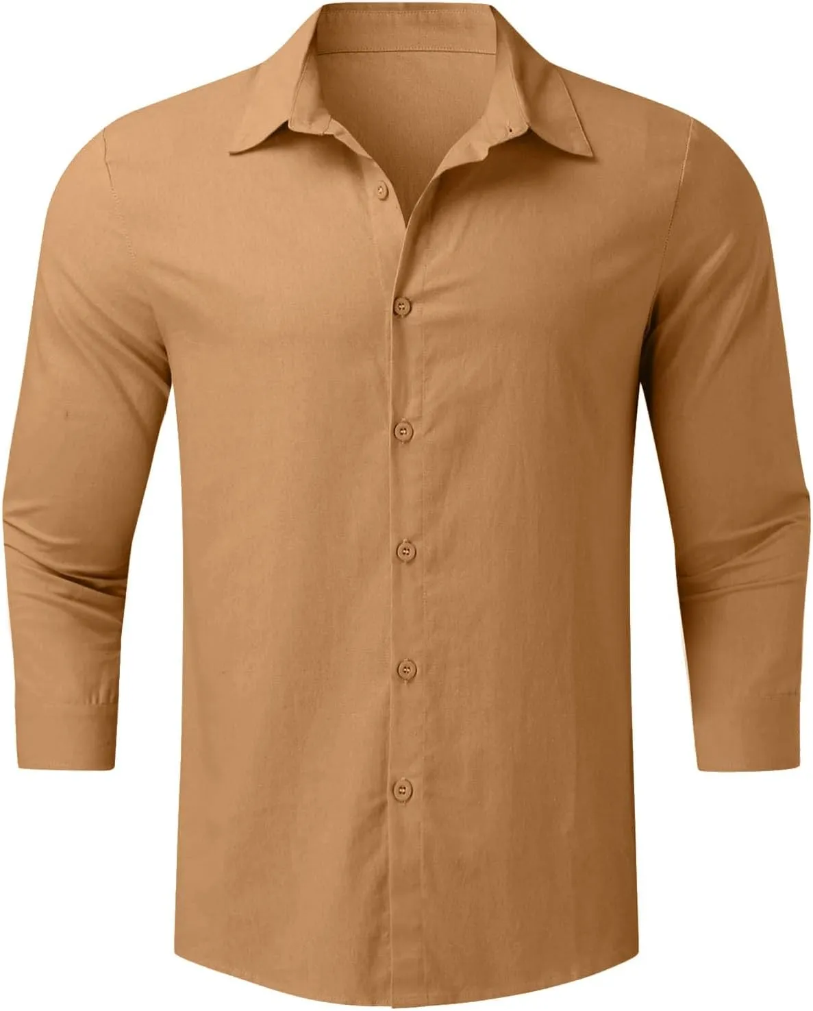 Men's Cotton Linen Shirts Summer Casual Button Down Long Sleeve Shirt Lightweight Loose Turn Down Collar Blouses