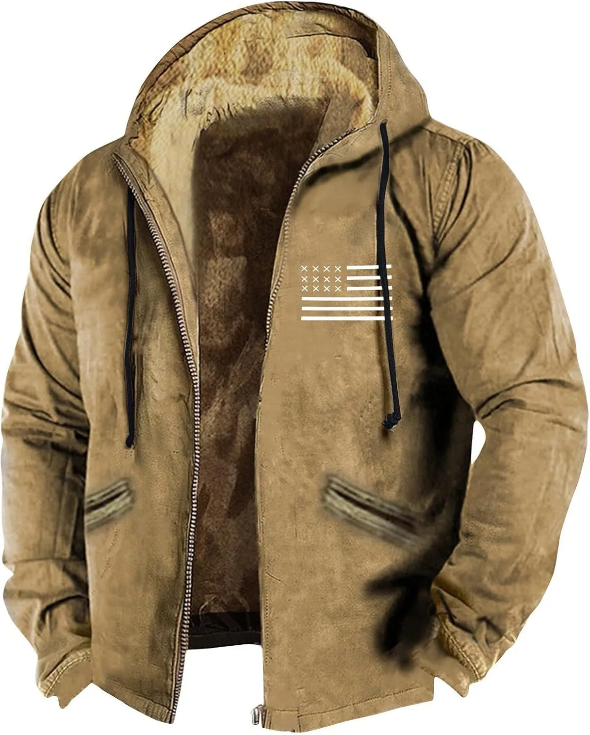 Men's Cotton Plaid Shirts Pullover Jacket Fleece Lined Shirts Sherpa Button Down Jackets with Hood for Men