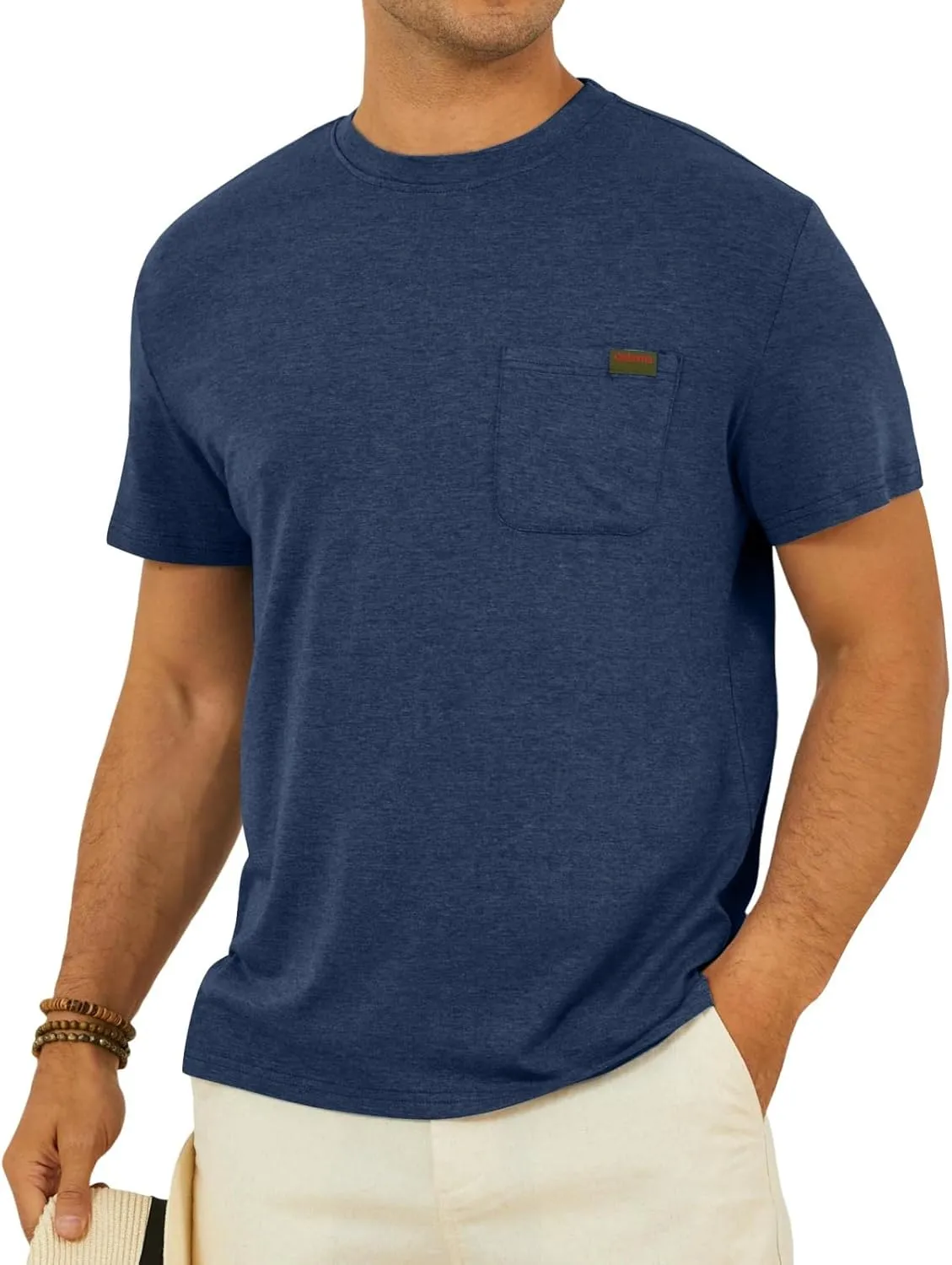 Mens Crew Neck T Shirts Short Sleeve Casual Classic Tee Shirt Summer Solid Basic Cotton Tops with Pocket