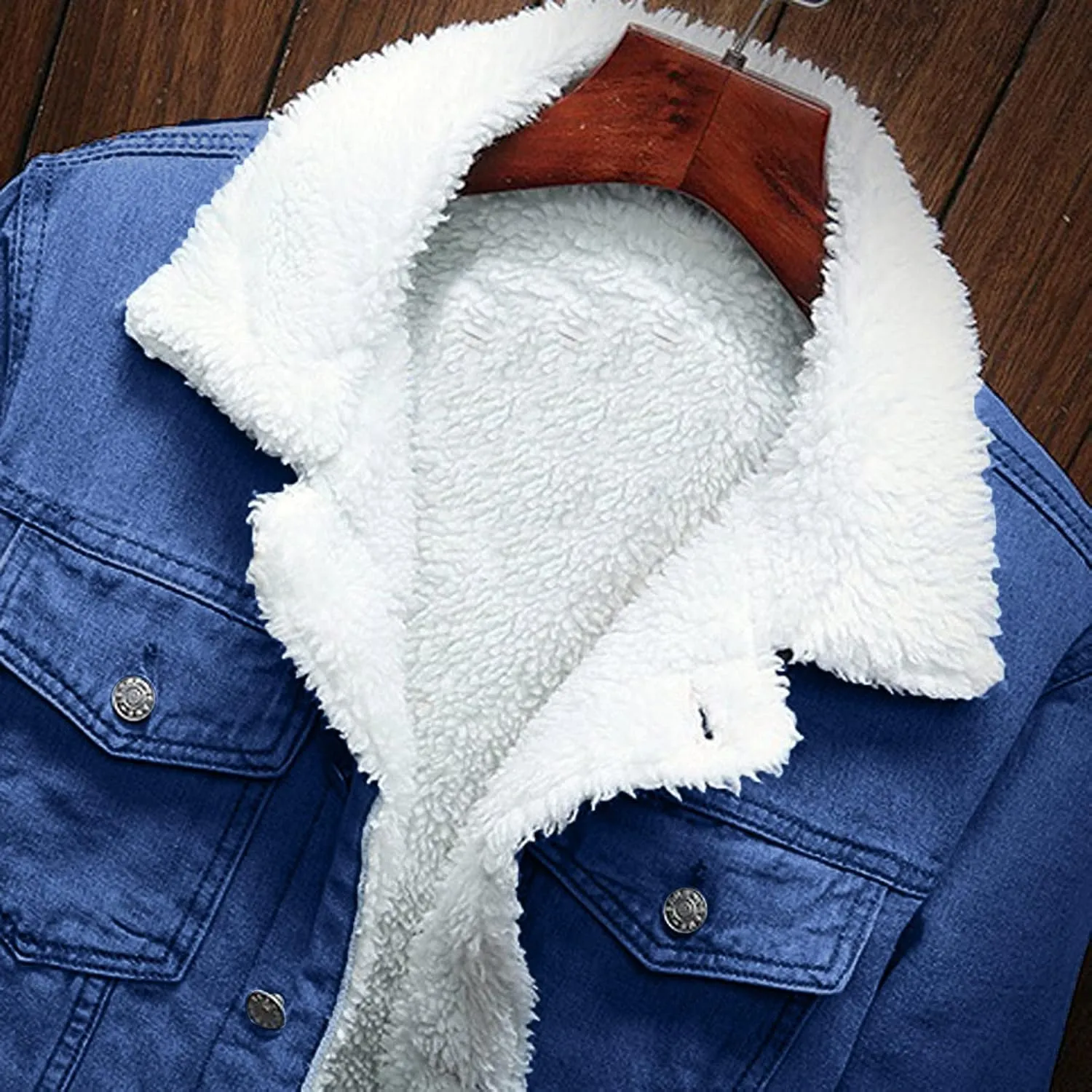 Mens Denim Jacket Lapel Collar Sherpa Fleece Lined Thicken Denim Jean Trucker Jacket Coats Stylish Button Down Coat