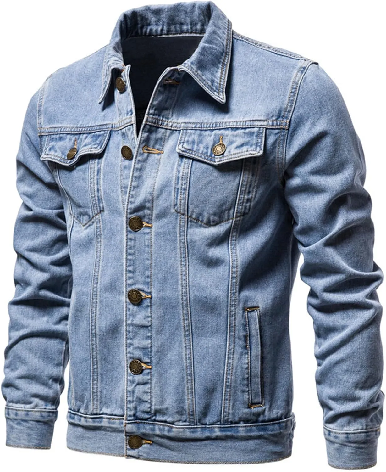 Men's Denim Jacket Long Sleeve Distressed Button Down Front Spring Fall Casual Denim Jean Trucker Jacket Coat