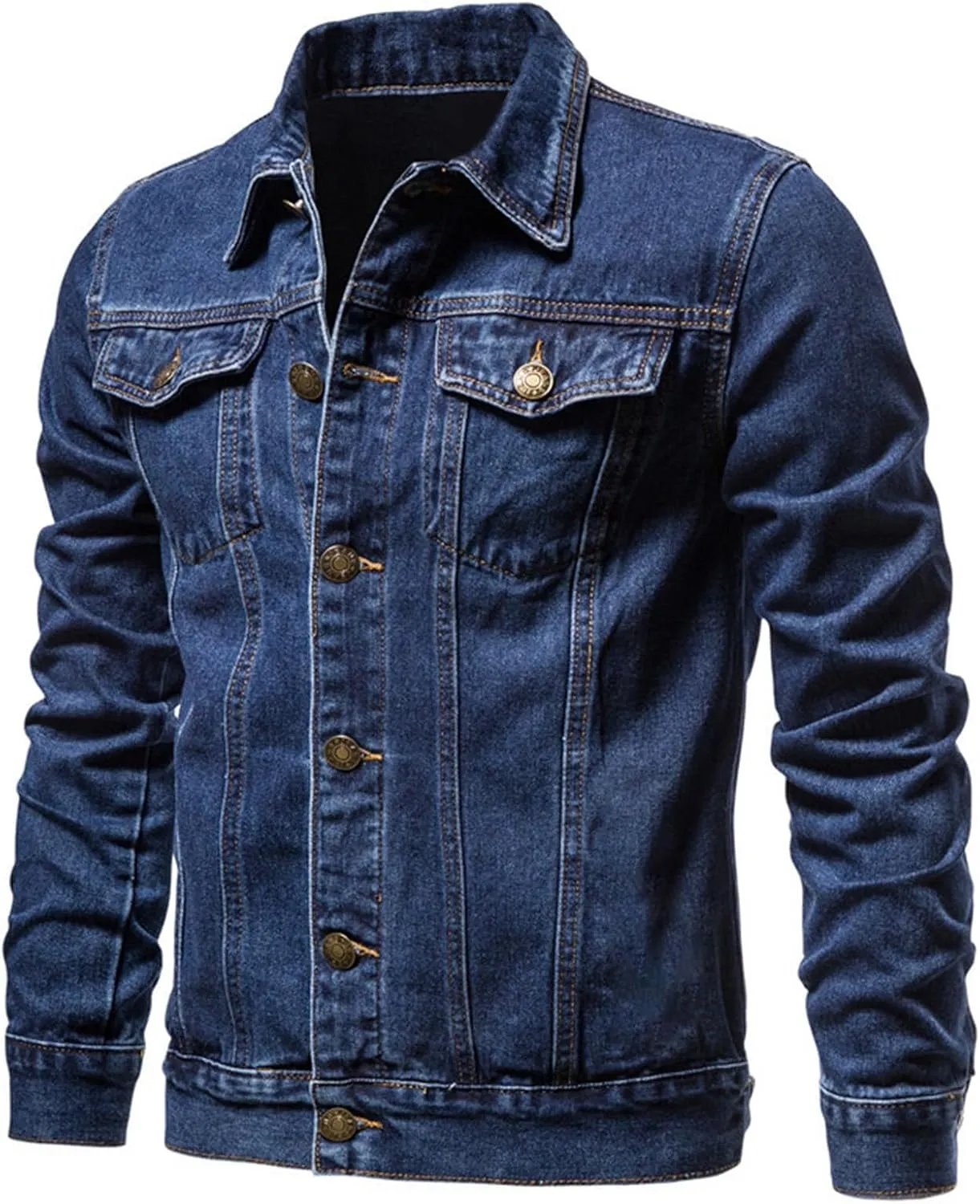 Men's Denim Jacket Long Sleeve Distressed Button Down Front Spring Fall Casual Denim Jean Trucker Jacket Coat