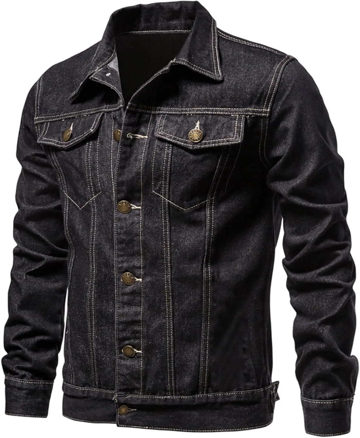 Men's Denim Jacket Long Sleeve Distressed Button Down Front Spring Fall Casual Denim Jean Trucker Jacket Coat