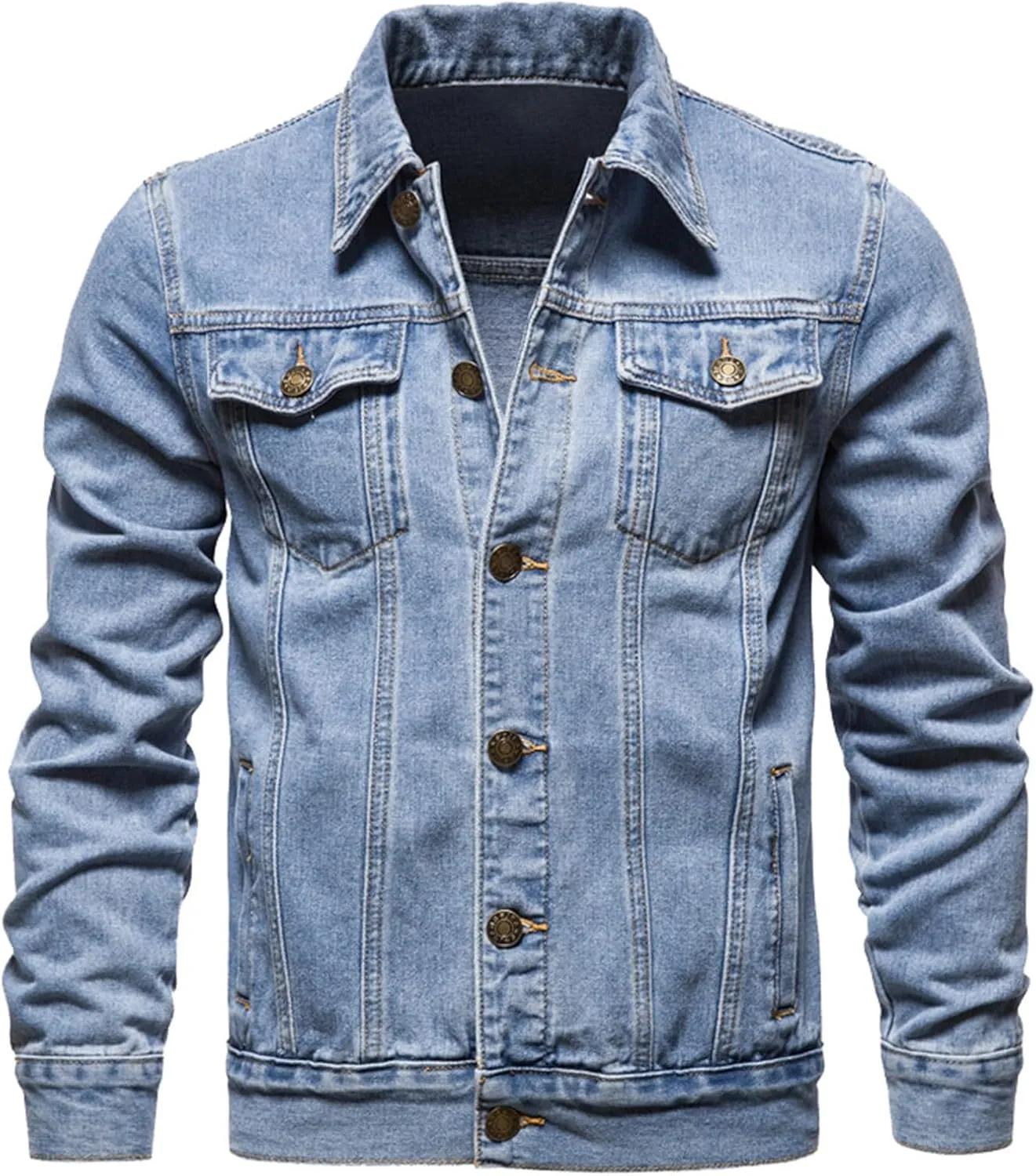 Men's Denim Jacket Long Sleeve Distressed Button Down Front Spring Fall Casual Denim Jean Trucker Jacket Coat