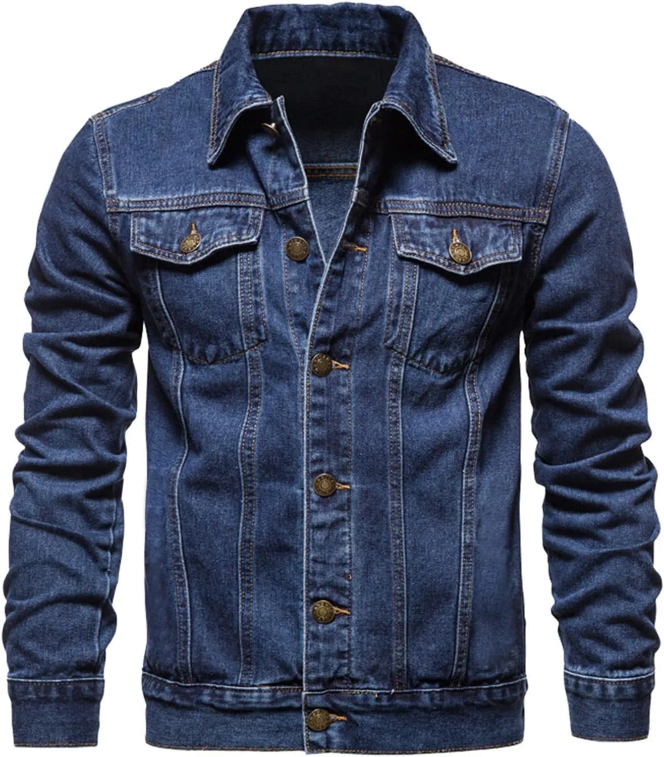 Men's Denim Jacket Long Sleeve Distressed Button Down Front Spring Fall Casual Denim Jean Trucker Jacket Coat