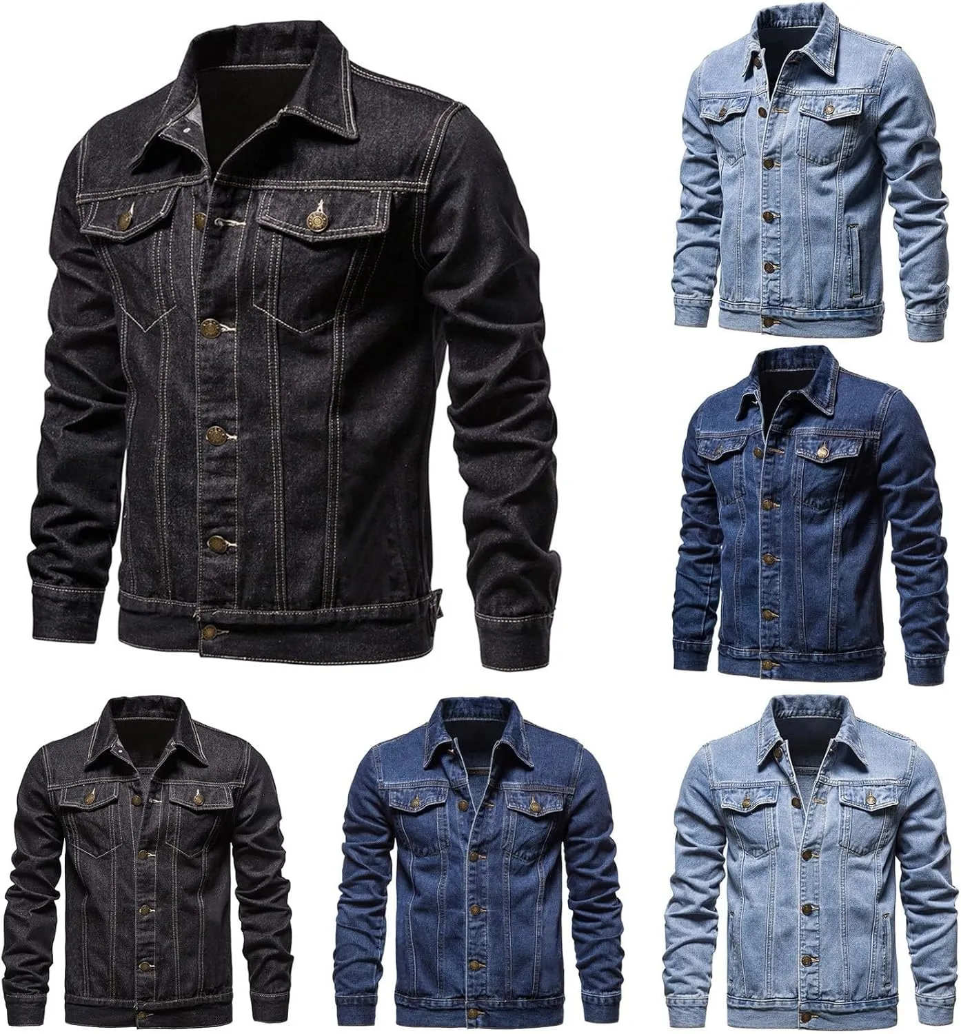 Men's Denim Jacket Long Sleeve Distressed Button Down Front Spring Fall Casual Denim Jean Trucker Jacket Coat
