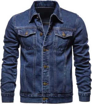 Men's Denim Jacket Long Sleeve Distressed Button Down Front Spring Fall Casual Denim Jean Trucker Jacket Coat