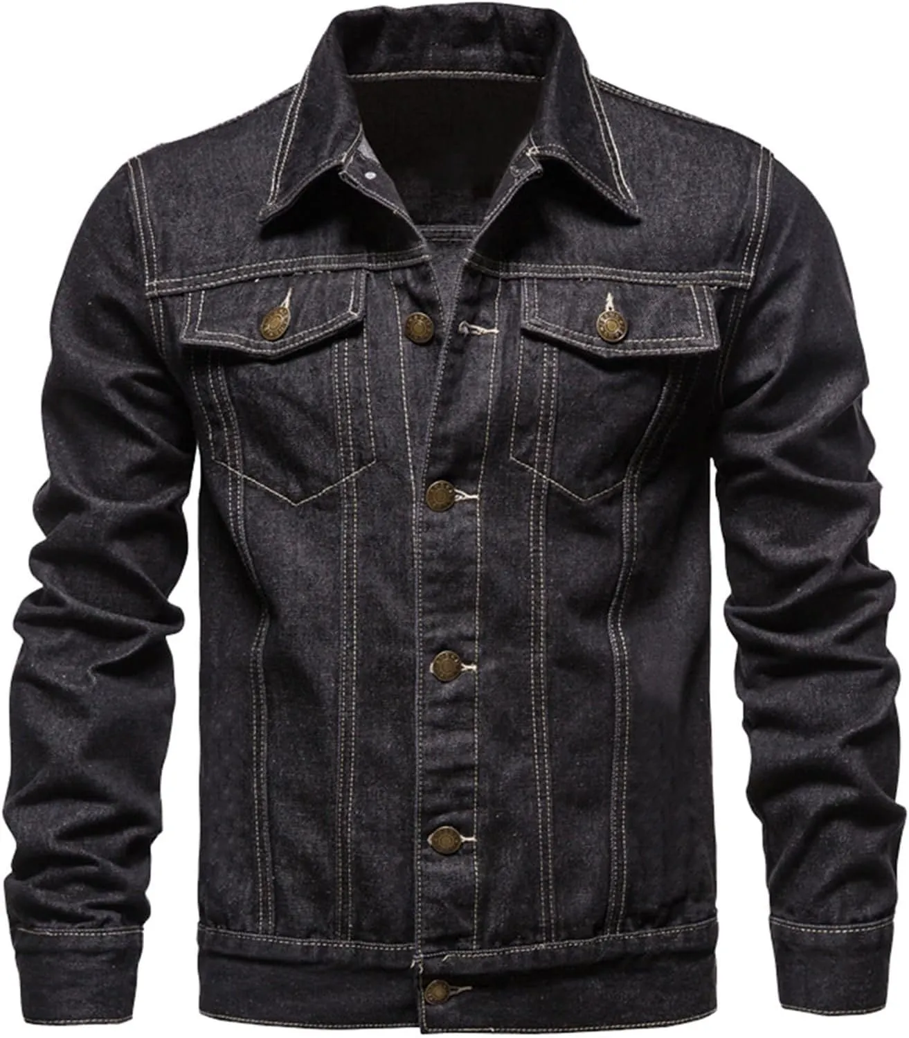 Men's Denim Jacket Long Sleeve Distressed Button Down Front Spring Fall Casual Denim Jean Trucker Jacket Coat