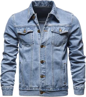 Men's Denim Jacket Long Sleeve Distressed Button Down Front Spring Fall Casual Denim Jean Trucker Jacket Coat