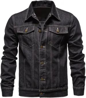 Men's Denim Jacket Long Sleeve Distressed Button Down Front Spring Fall Casual Denim Jean Trucker Jacket Coat