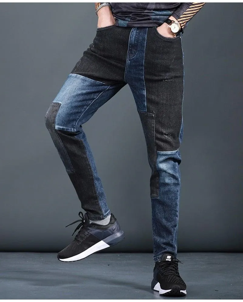 Men's Designer Patchwork Slim Fit Jeans